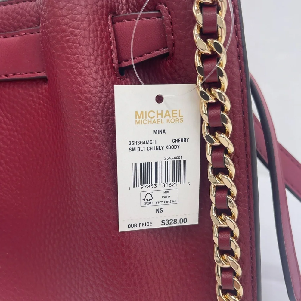 MICHAEL KORS Mina Small Chain Crossbody XBody Bag Belt Chain Inlay
Cherry
NWT - Picture 4 of 16